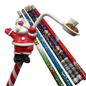 VTG 80s/90s Novelty Christmas Pencil Santa WHIRLEEZ APPLAUSE Holiday Lot 6